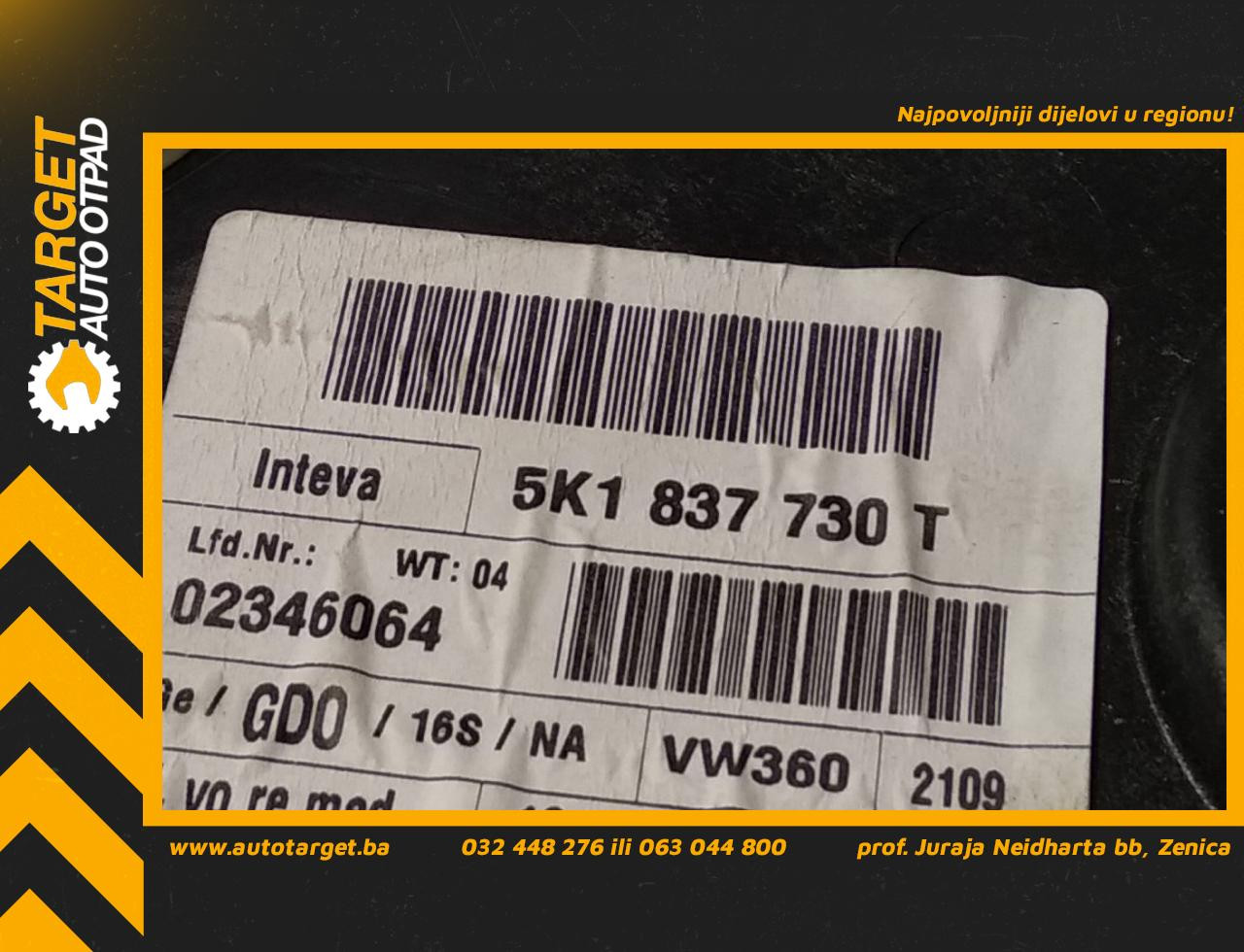 DIJELOVI ELEKTRO PODIZAC STAKLA VW GOLF 6 > 08-12 5K1837730T