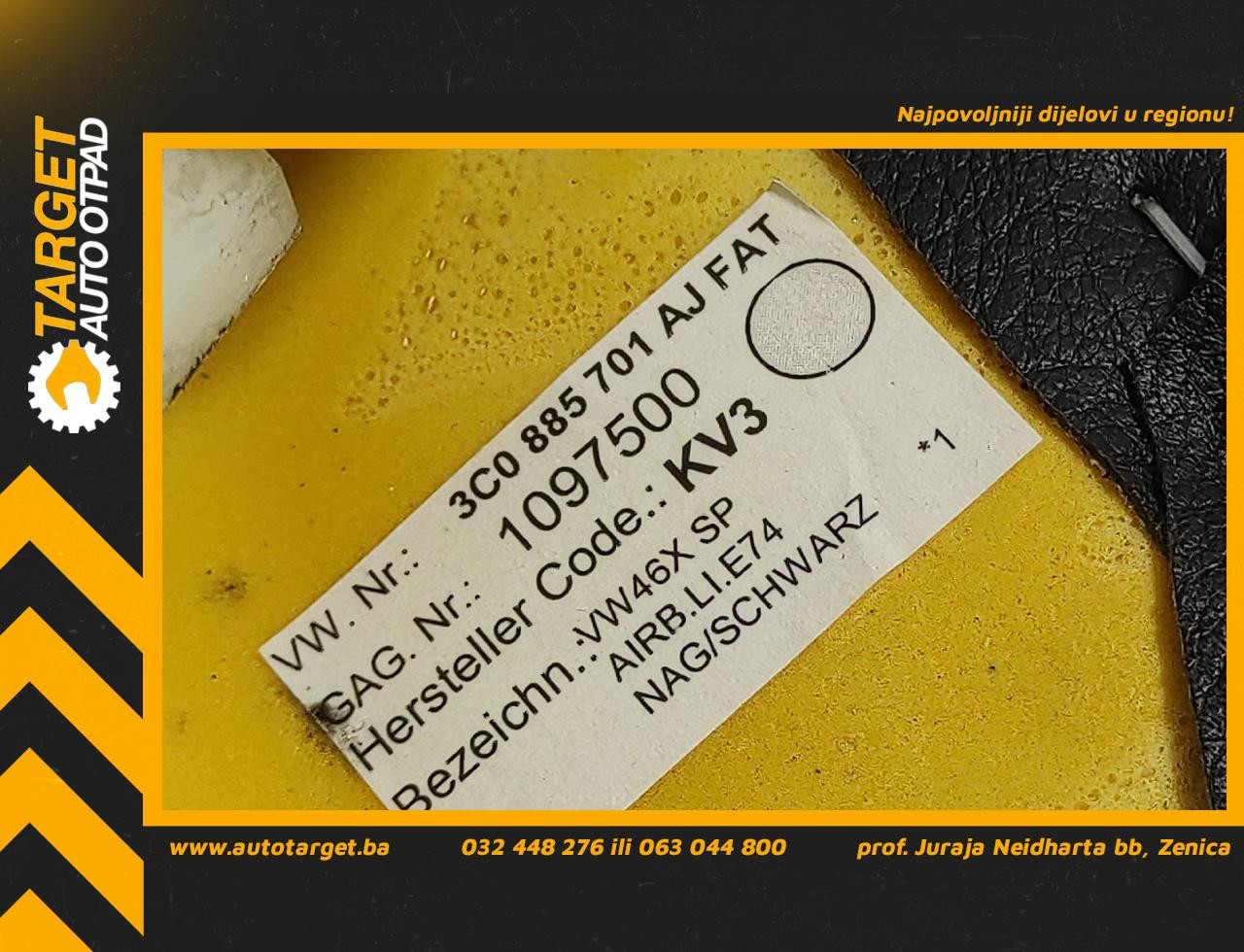DIJELOVI AIRBAG SJEDISTA VW PASSAT B6 > 05-10 2.0 3C0885701AJ