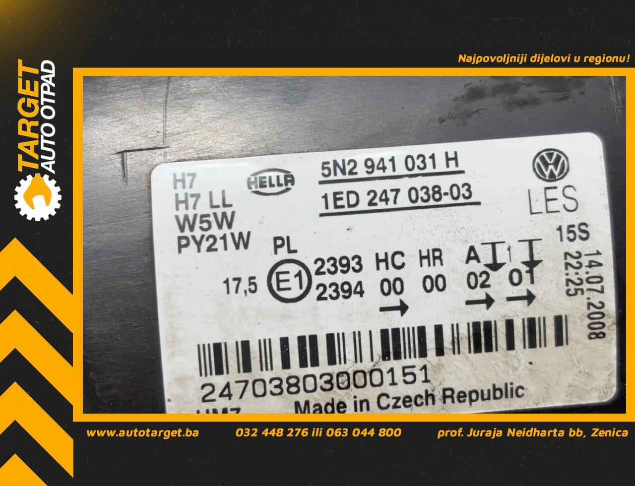 DIJELOVI FAR VW TIGUAN > 07-11 2.0 5N2941031H