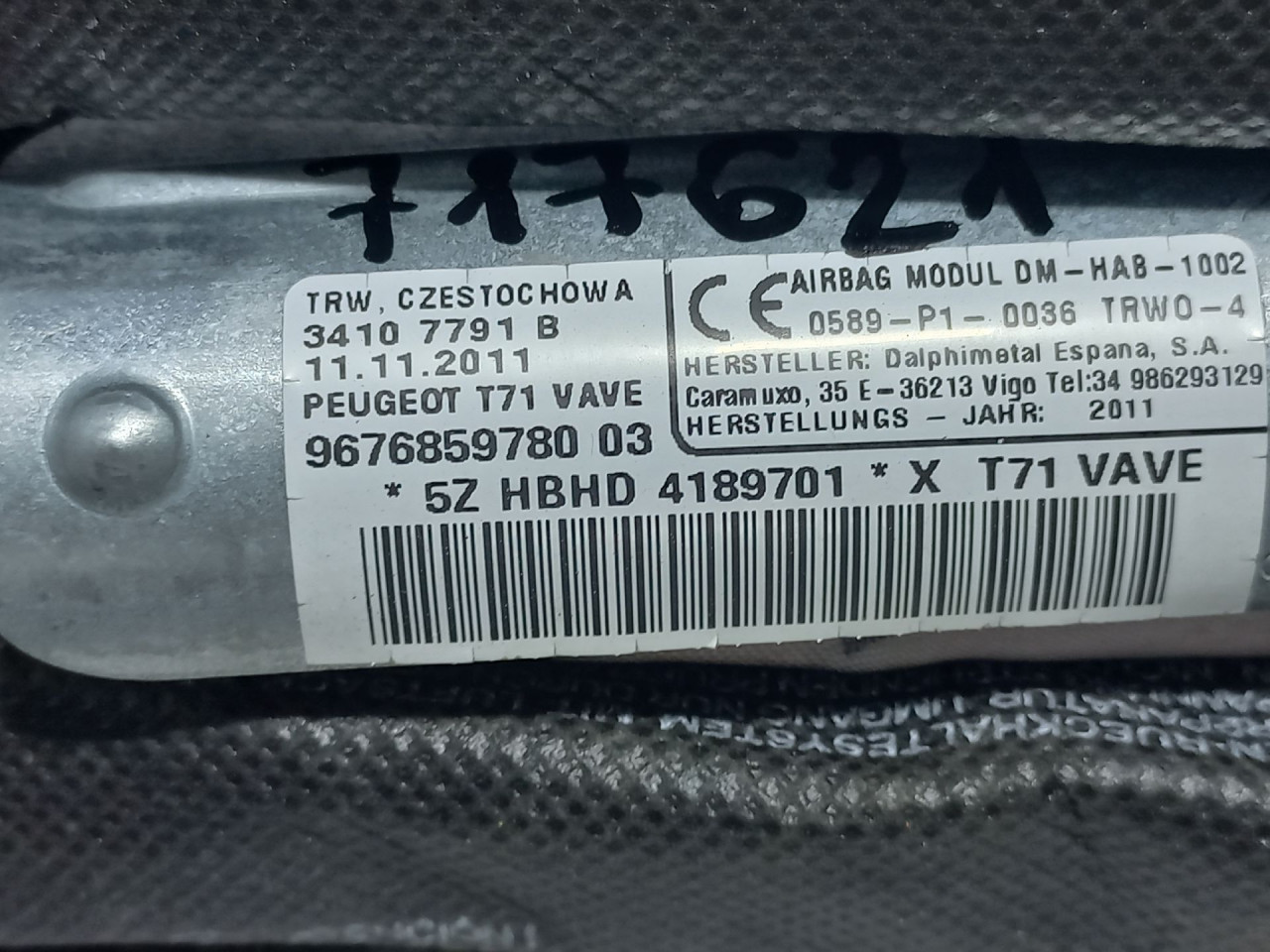 KROVNI AIRBAG PEUGEOT 308 > 07-11 9676859780