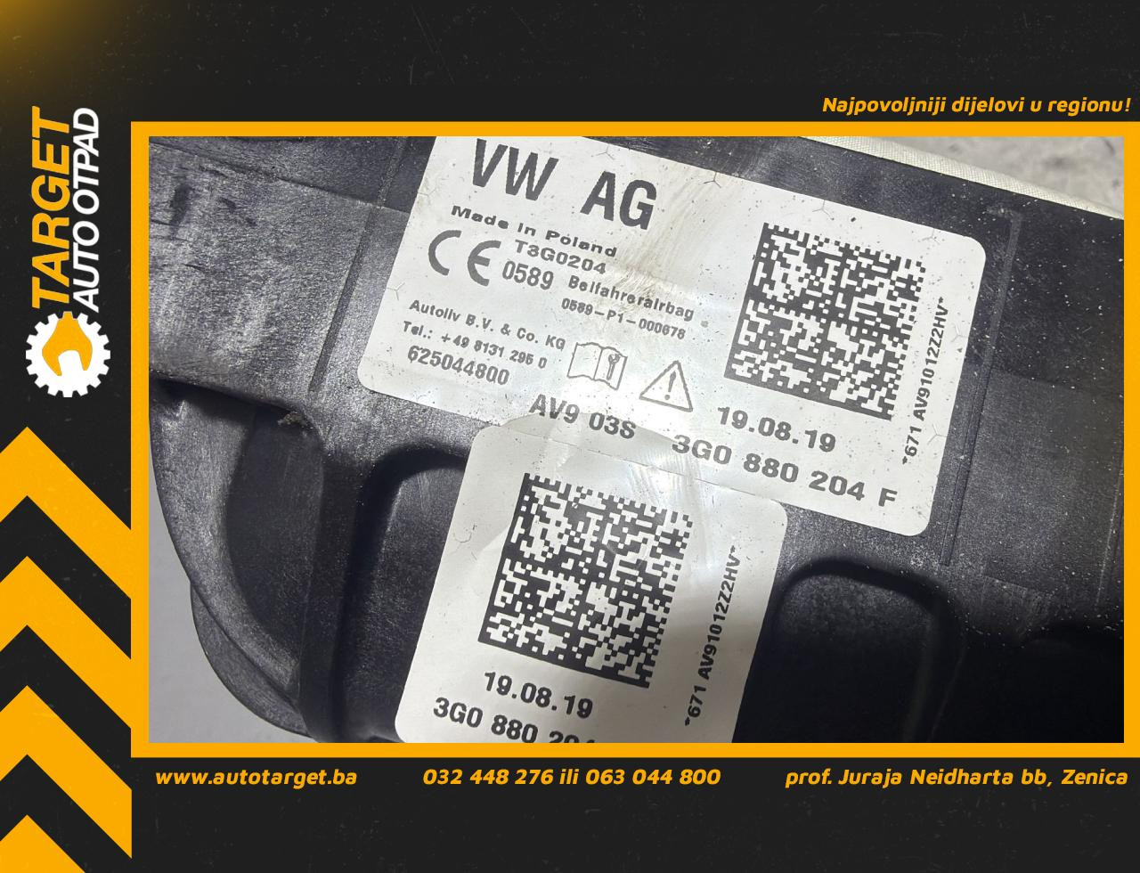 DIJELOVI AIRBAG SUVOZACA VW PASSAT B8 > 19 - 1.6 3G0880204F
