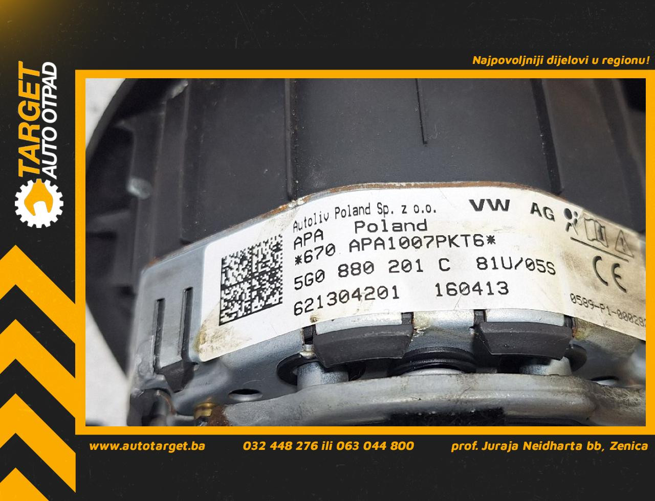 DIJELOVI AIRBAG VOLANA VW PASSAT B8 > 14-19 1.6 5G0880201C