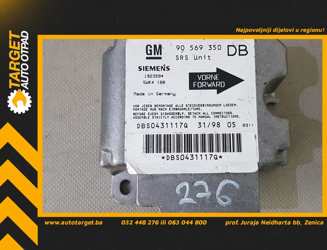 DIJELOVI ELEKTRONIKA AIRBAGA OPEL VECTRA B > 95-98 90569350