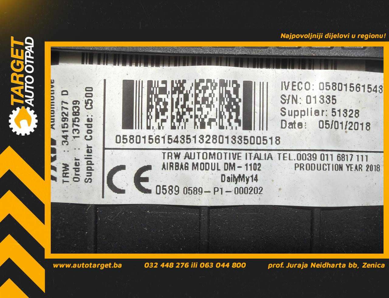 DIJELOVI AIRBAG VOLANA IVECO DAILY > 14- 3.0 05801561543