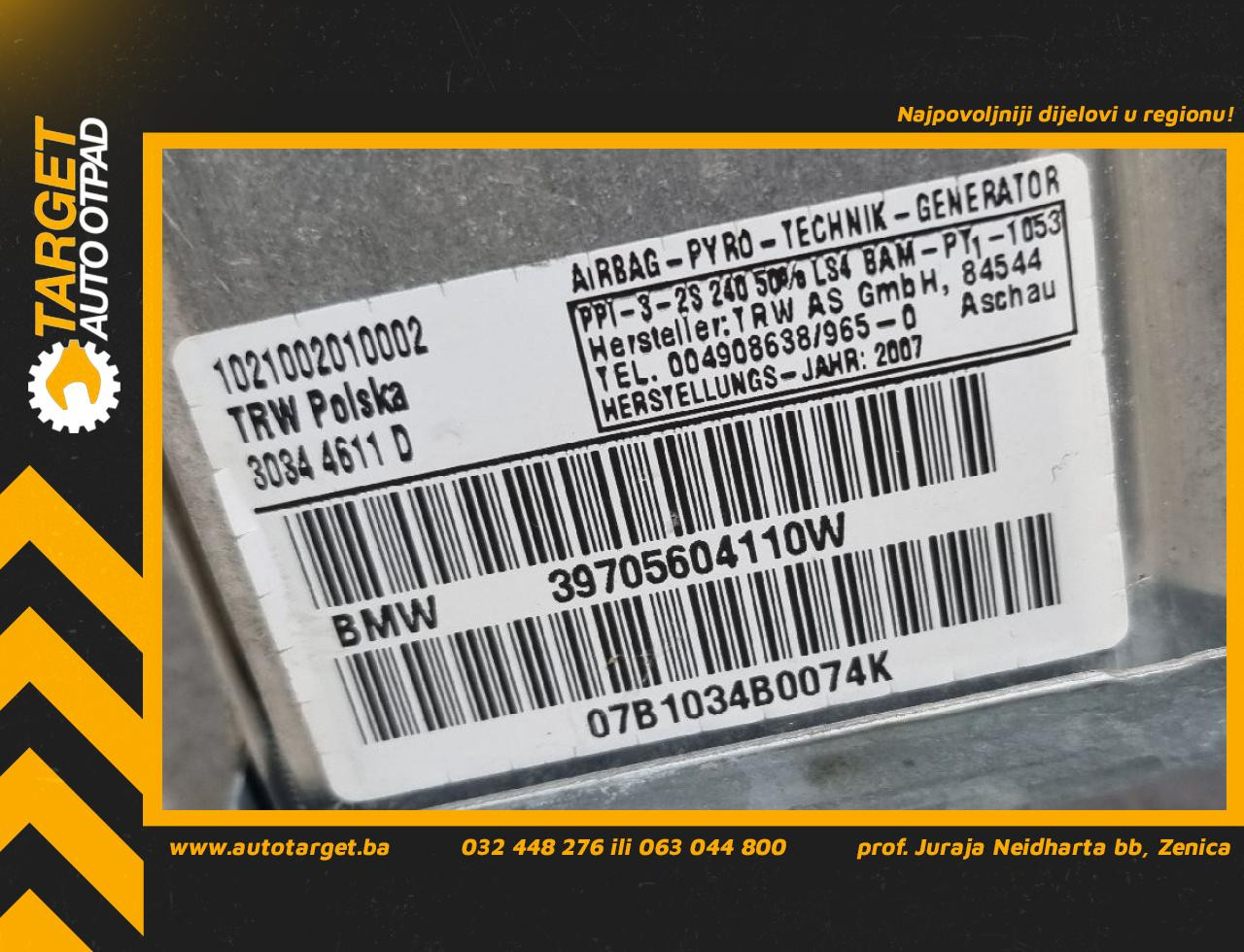 DIJELOVI AIRBAG SUVOZACA BMW X3 (E83) > 07-10 2.0 39705604110W