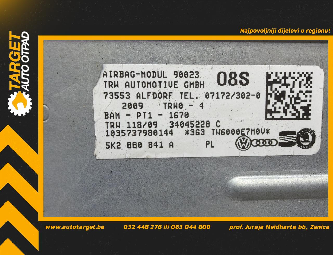 DIJELOVI AIRBAG NOGU VW GOLF 6 > 08-12 2.0 5K2880841A