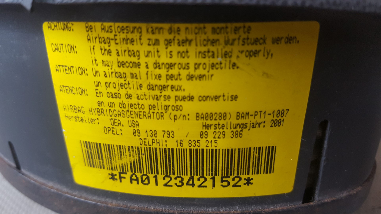 AIRBAG VOLANA OPEL CORSA C > 00-03 09130793