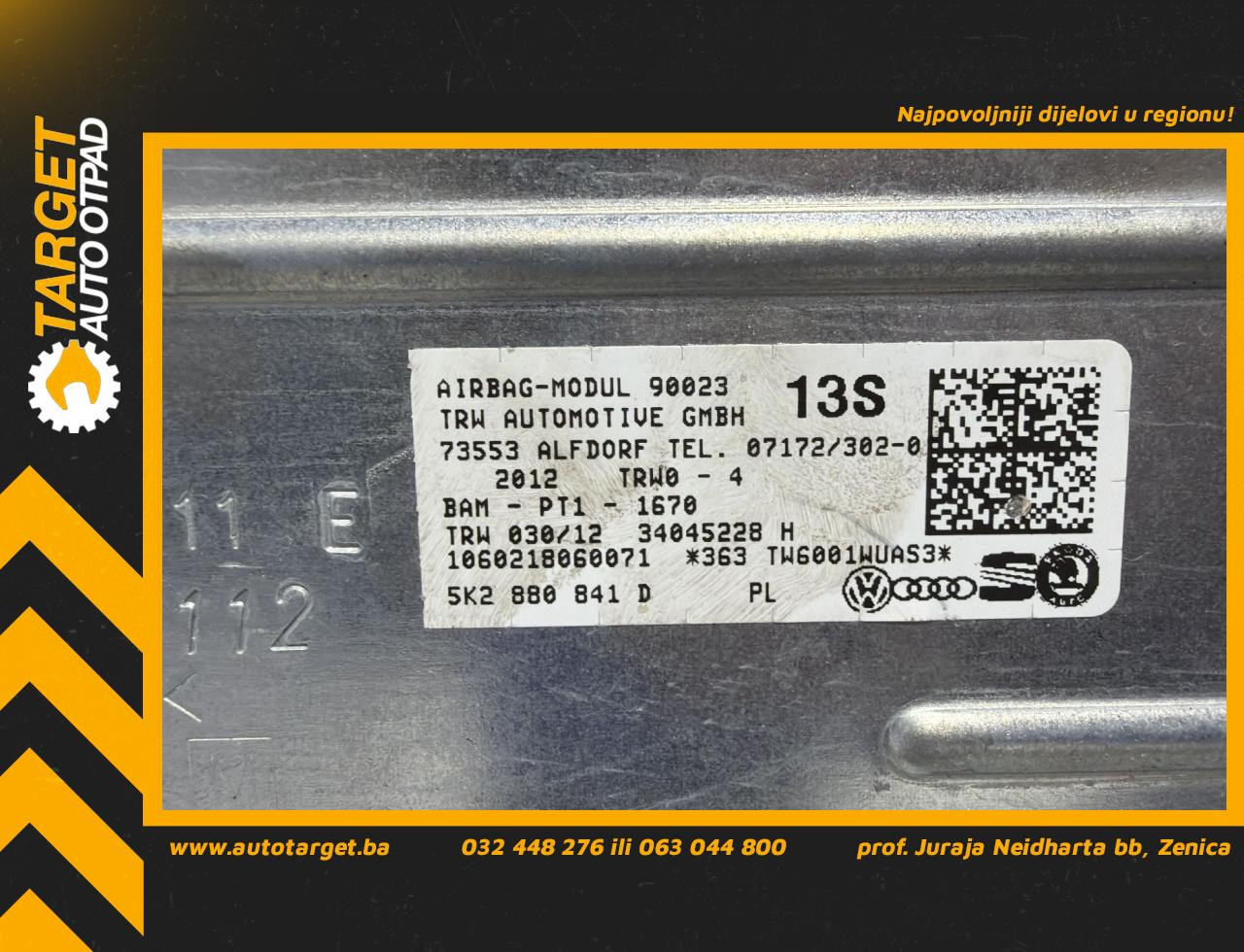 DIJELOVI AIRBAG NOGU VW GOLF 6 > 08-12 1.6 5K2880841D