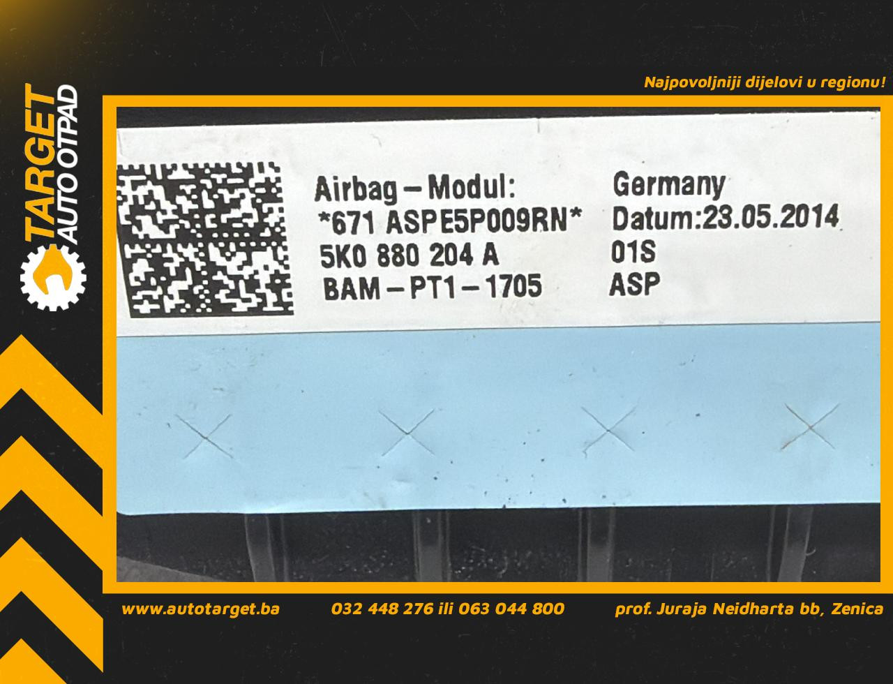 DIJELOVI AIRBAG SUVOZACA VW TIGUAN > 11-15 2.0 5K0880204A