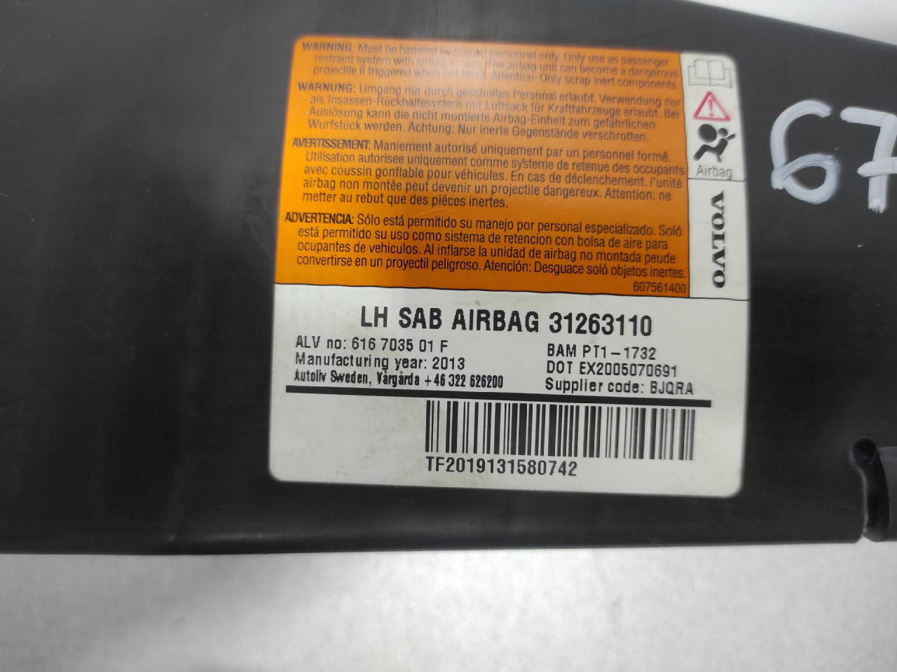 AIRBAG SJEDISTA VOLVO S60/V60 > 14- 31263110