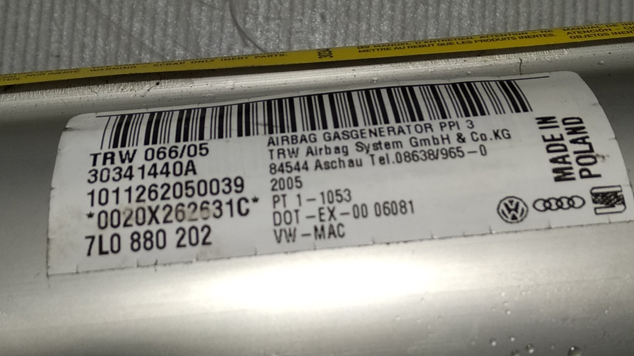 AIRBAG SUVOZACA VW TOUAREG > 02-06 7L0880202