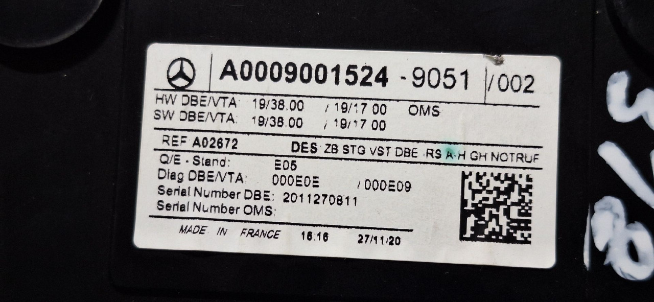 RASVJETA U KABINI MERCEDES A KLASA (W177) > 18- A0009001524