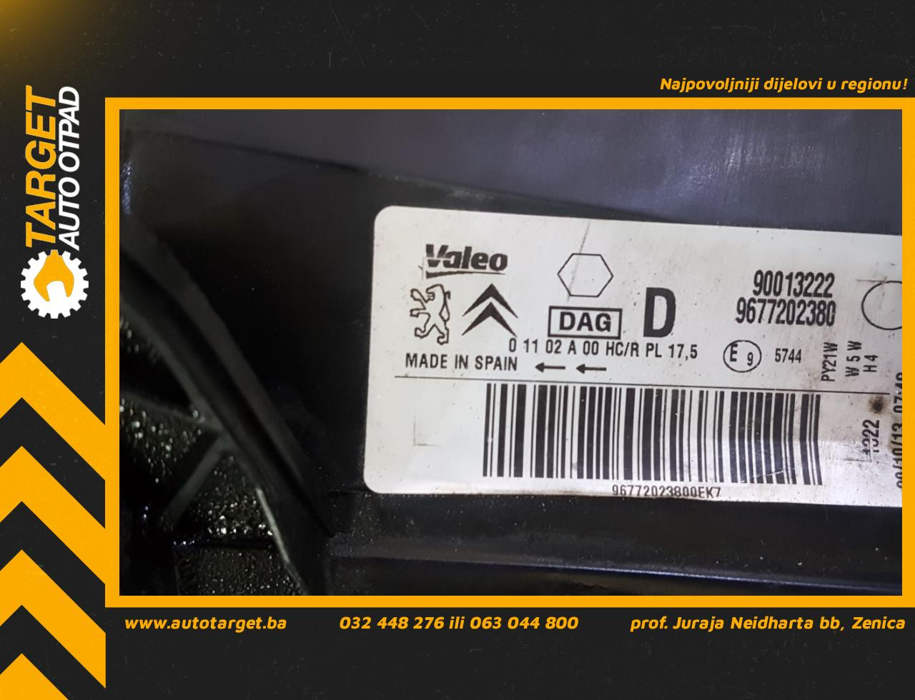 DIJELOVI FAR PEUGEOT PARTNER > 12-15 9677202380