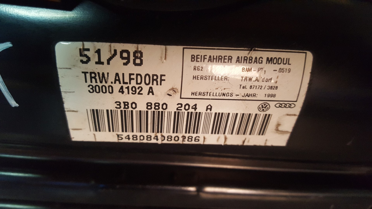 AIRBAG SUVOZACA VW PASSAT B5 > 96-00 3B0880204A