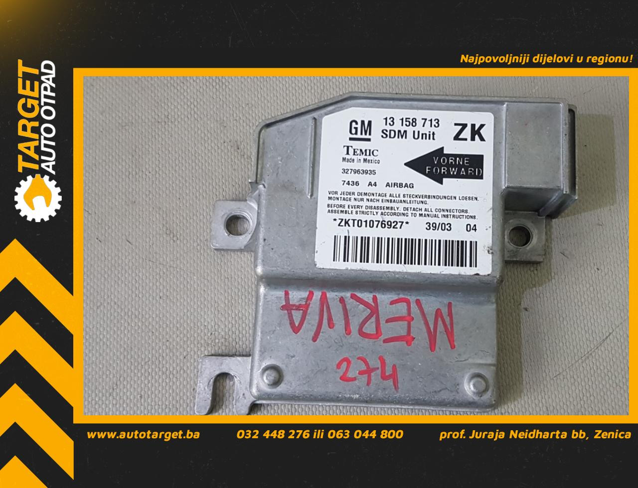 DIJELOVI ELEKTRONIKA AIRBAGA OPEL MERIVA > 03-06 13158713