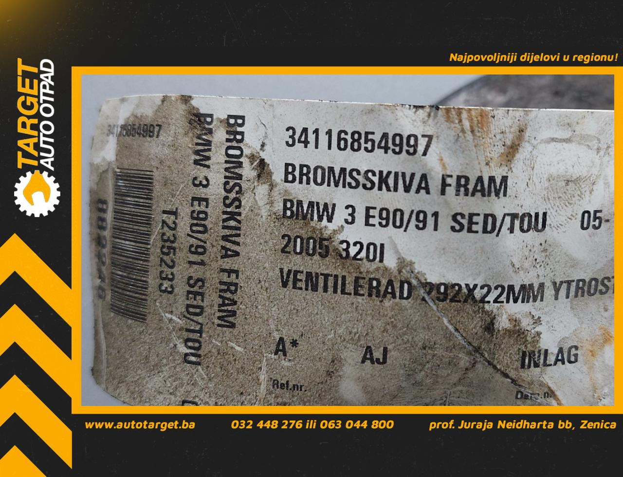 KOCIONI DISK BMW SERIJA 3 (E90/E91) > 05-09 34116854997