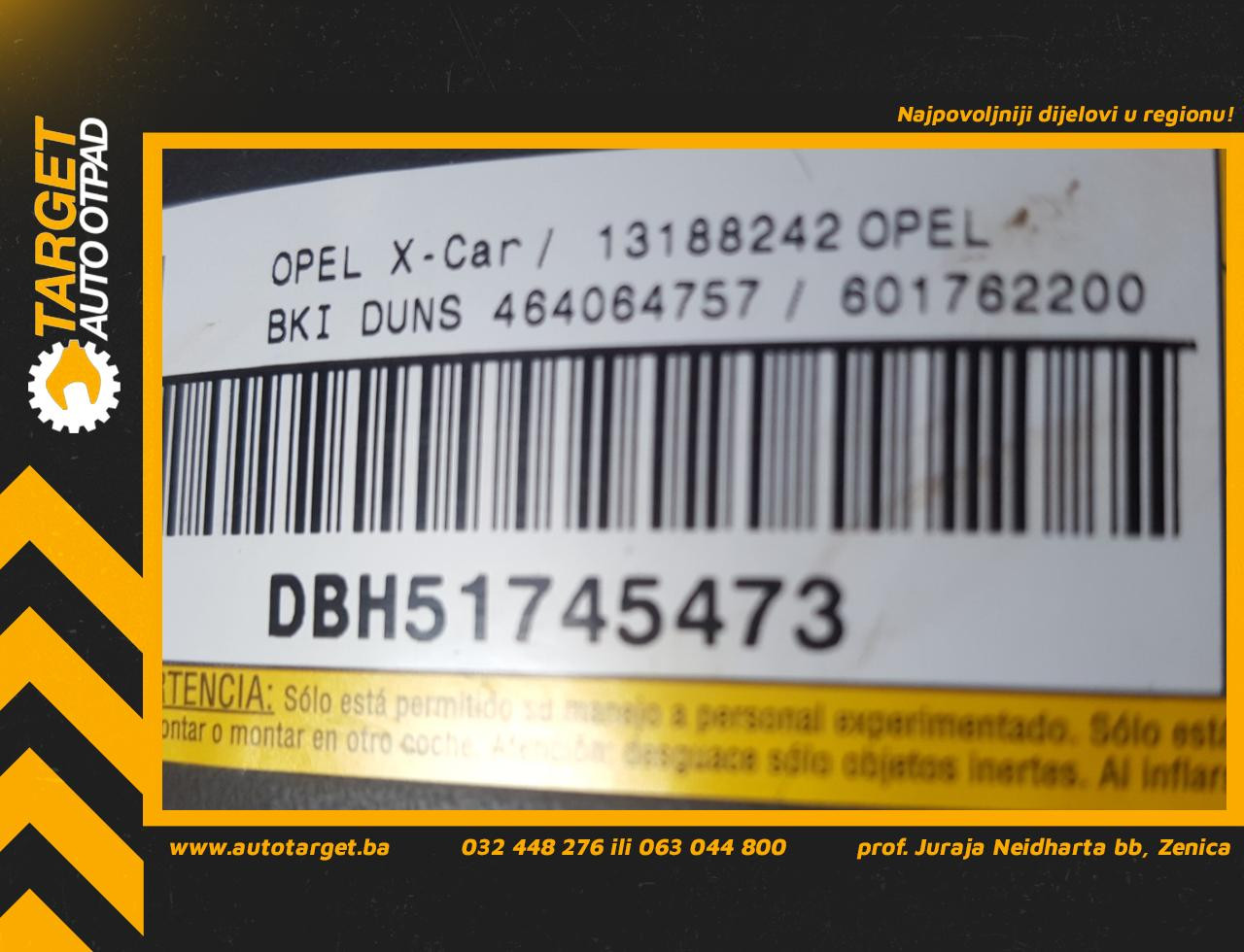 DIJELOVI AIRBAG VOLANA OPEL CORSA C > 03-06 13188242