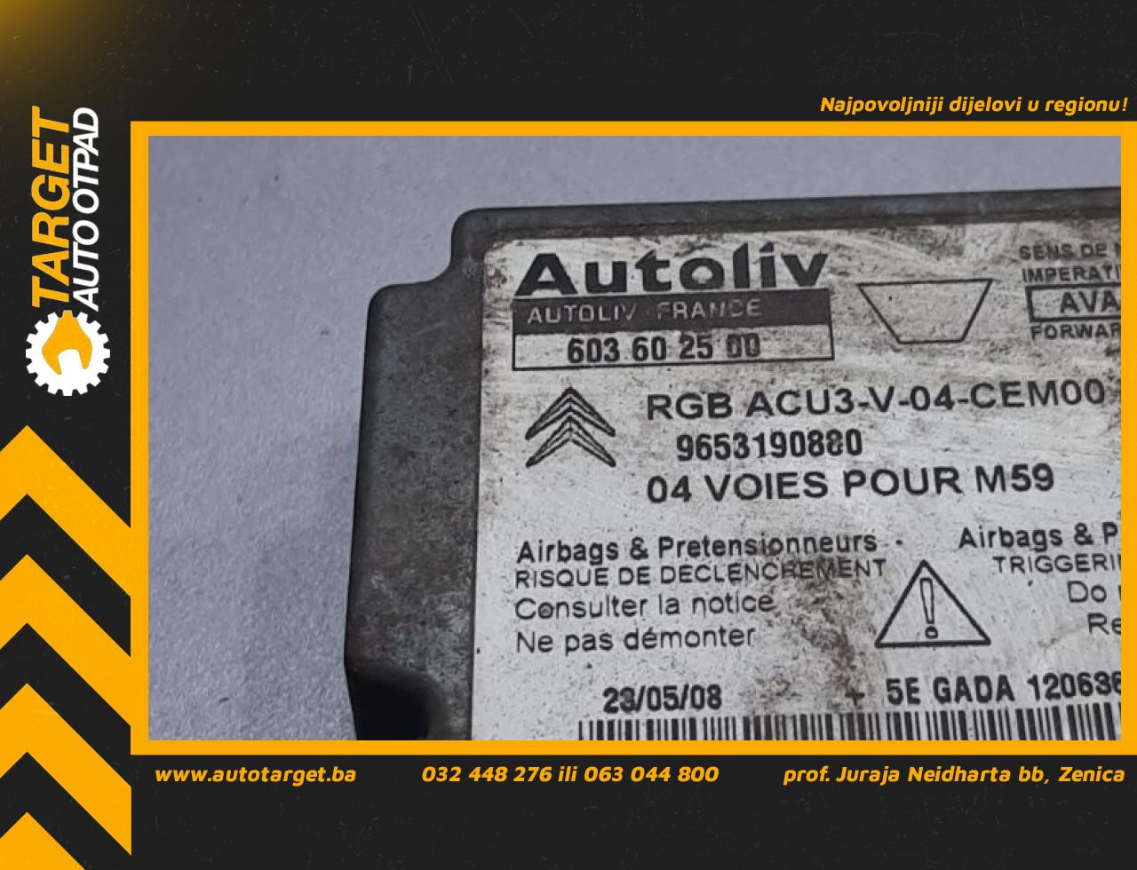 ELEKTRONIKA AIRBAGA PEUGEOT PARTNER > 03-08 9653190880