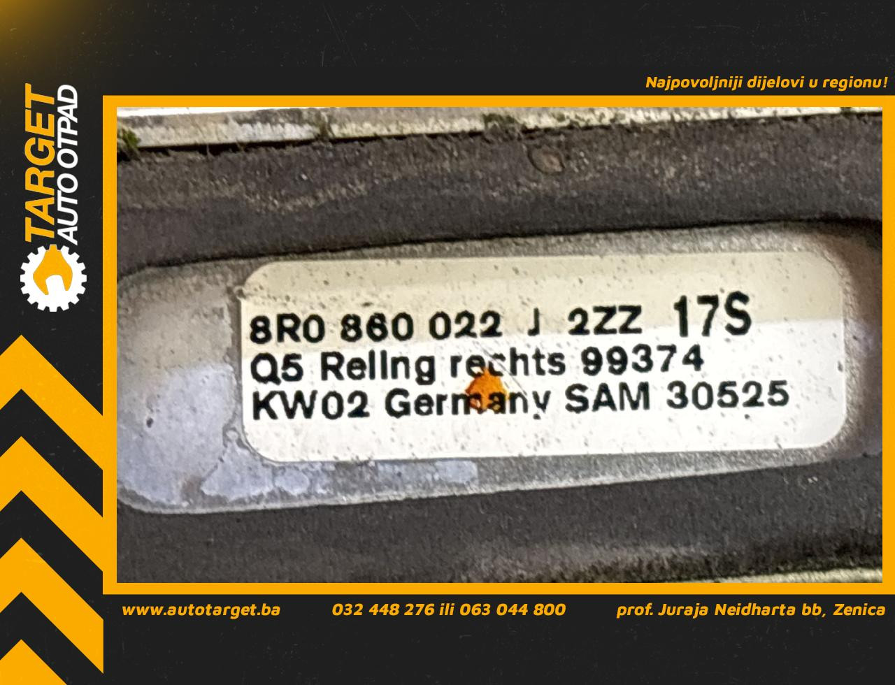 DIJELOVI KROVNI NOSAC AUDI Q5 > 12-16 3.0 8R0860022J