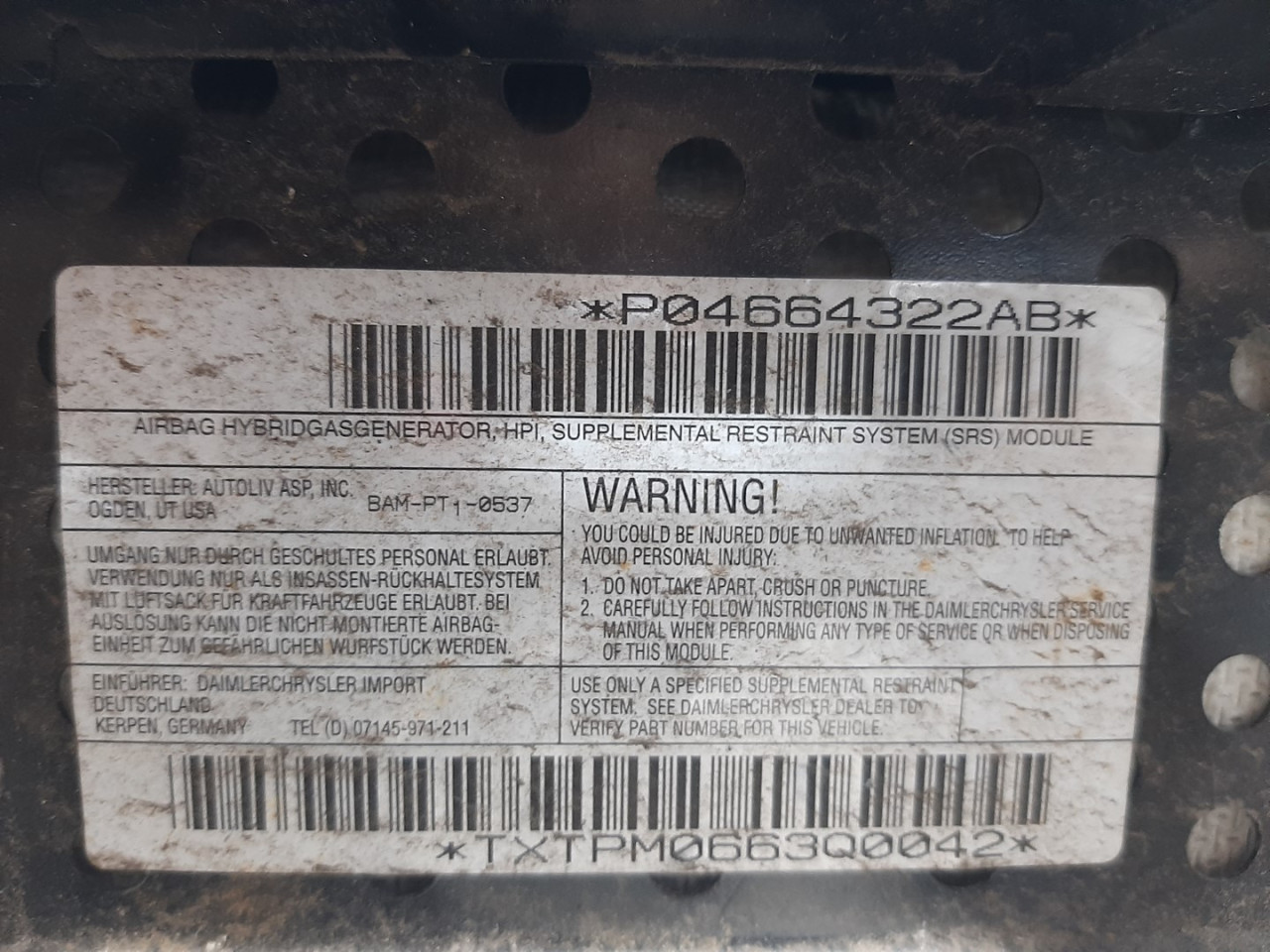 AIRBAG SUVOZACA CHRYSLER/DODGE PT CRUISER > 01-10 P0466