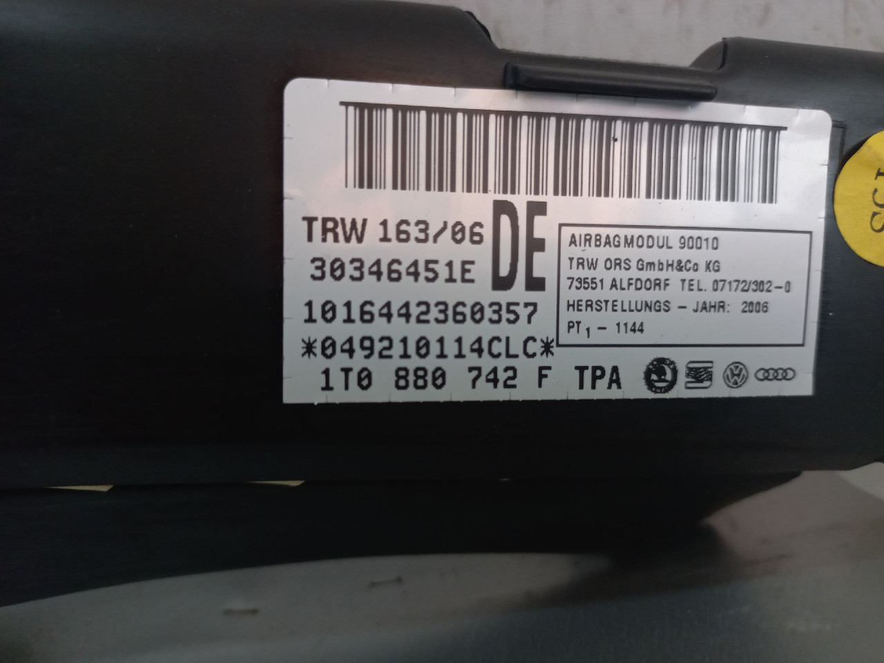 KROVNI AIRBAG VW TOURAN > 03-06 1T0880742F
