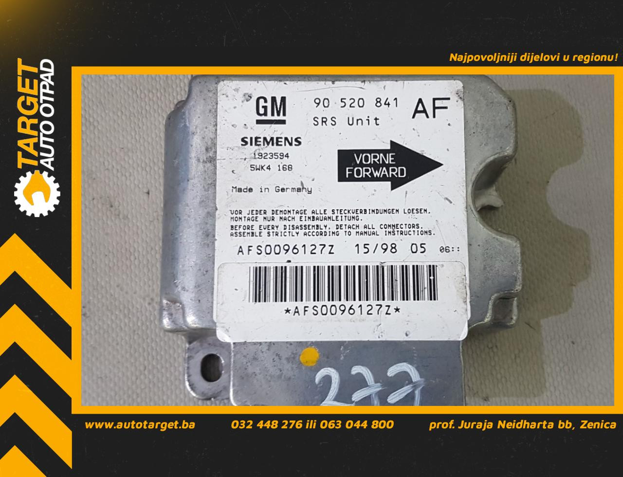 DIJELOVI ELEKTRONIKA AIRBAGA OPEL ASTRA G > 98-03 90520841