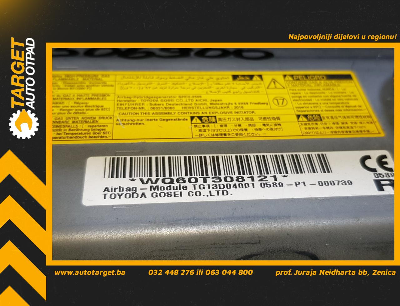 DIJELOVI AIRBAG SUVOZACA TOYOTA CAMRY > 07-11 0589P1000739