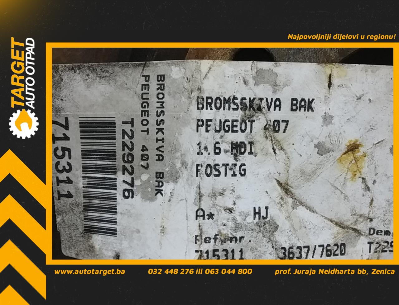 DIJELOVI KOCIONI DISK PEUGEOT 407 > 04-07