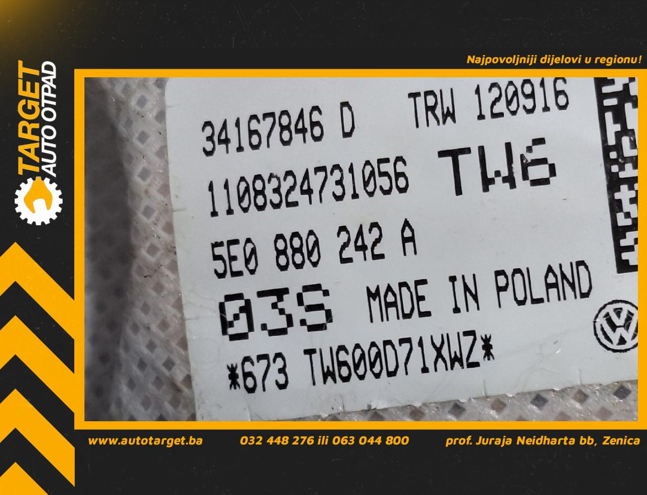 DIJELOVI AIRBAG SJEDISTA SKODA OCTAVIA > 13-16 1.6 5E0880242