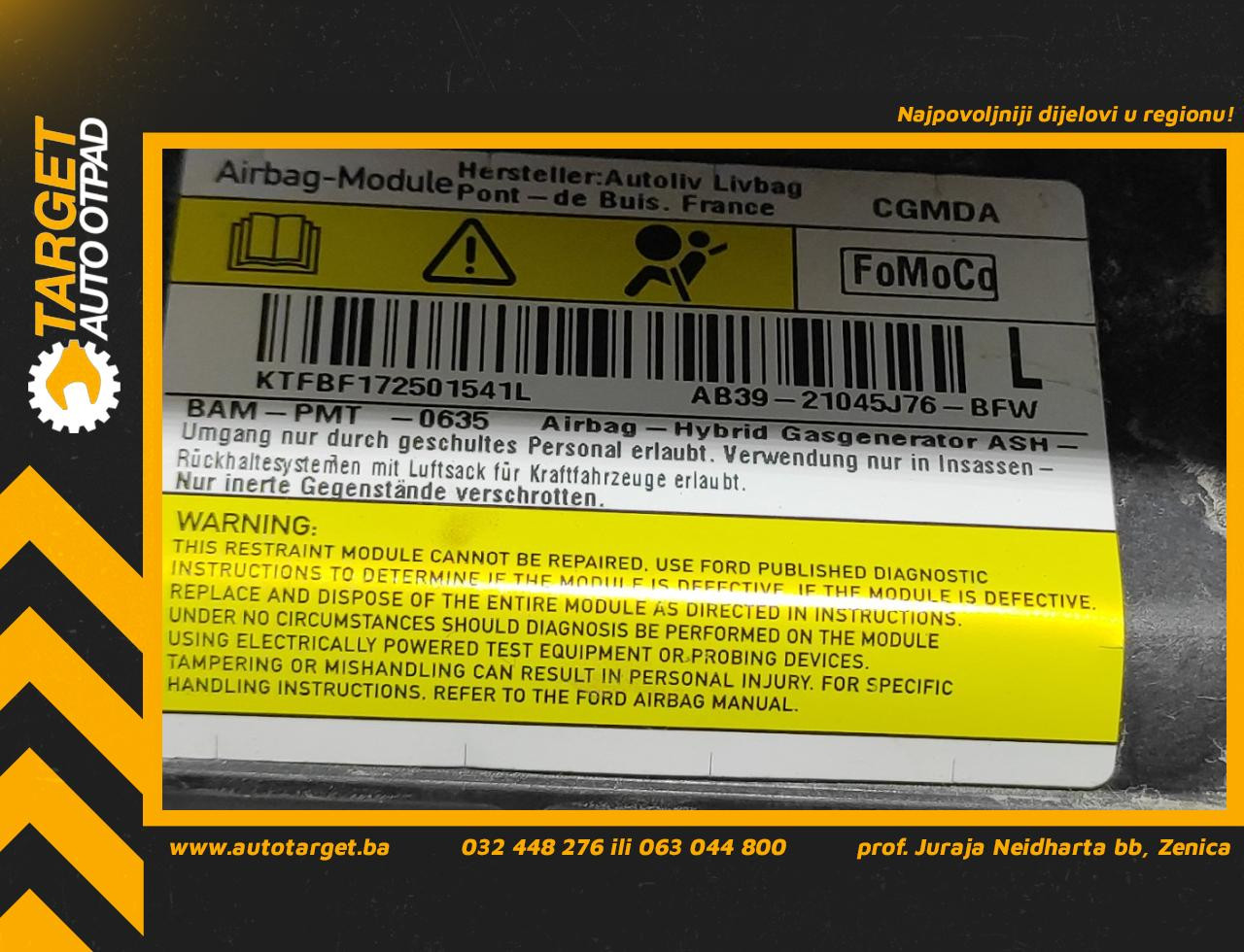 DIJELOVI AIRBAG NOGU FORD RANGER > 16- 2.2 AB39-21045J76