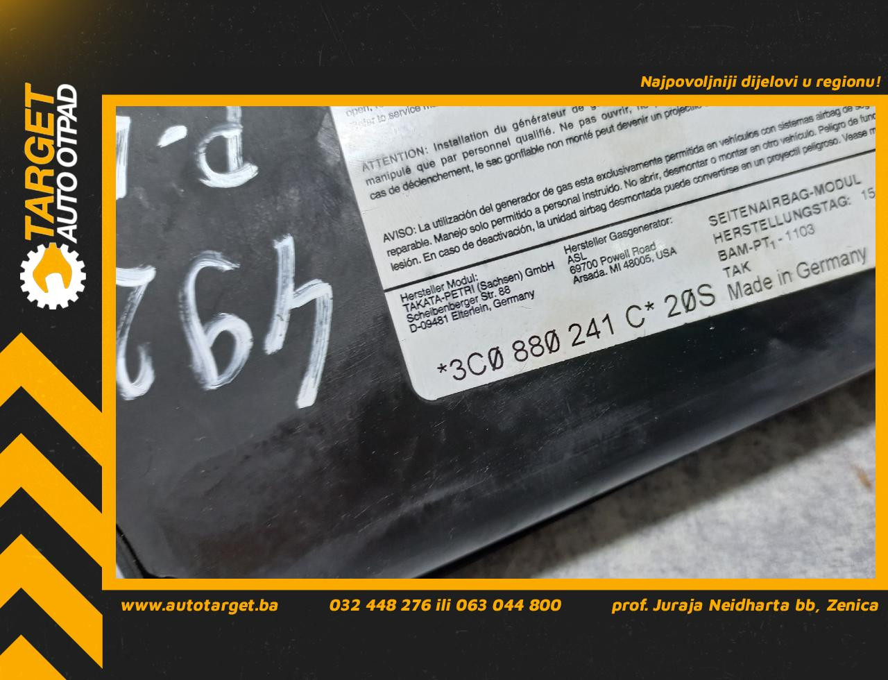 DIJELOVI AIRBAG SJEDISTA VW PASSAT B6 > 05-10 1.4 3C0880241C