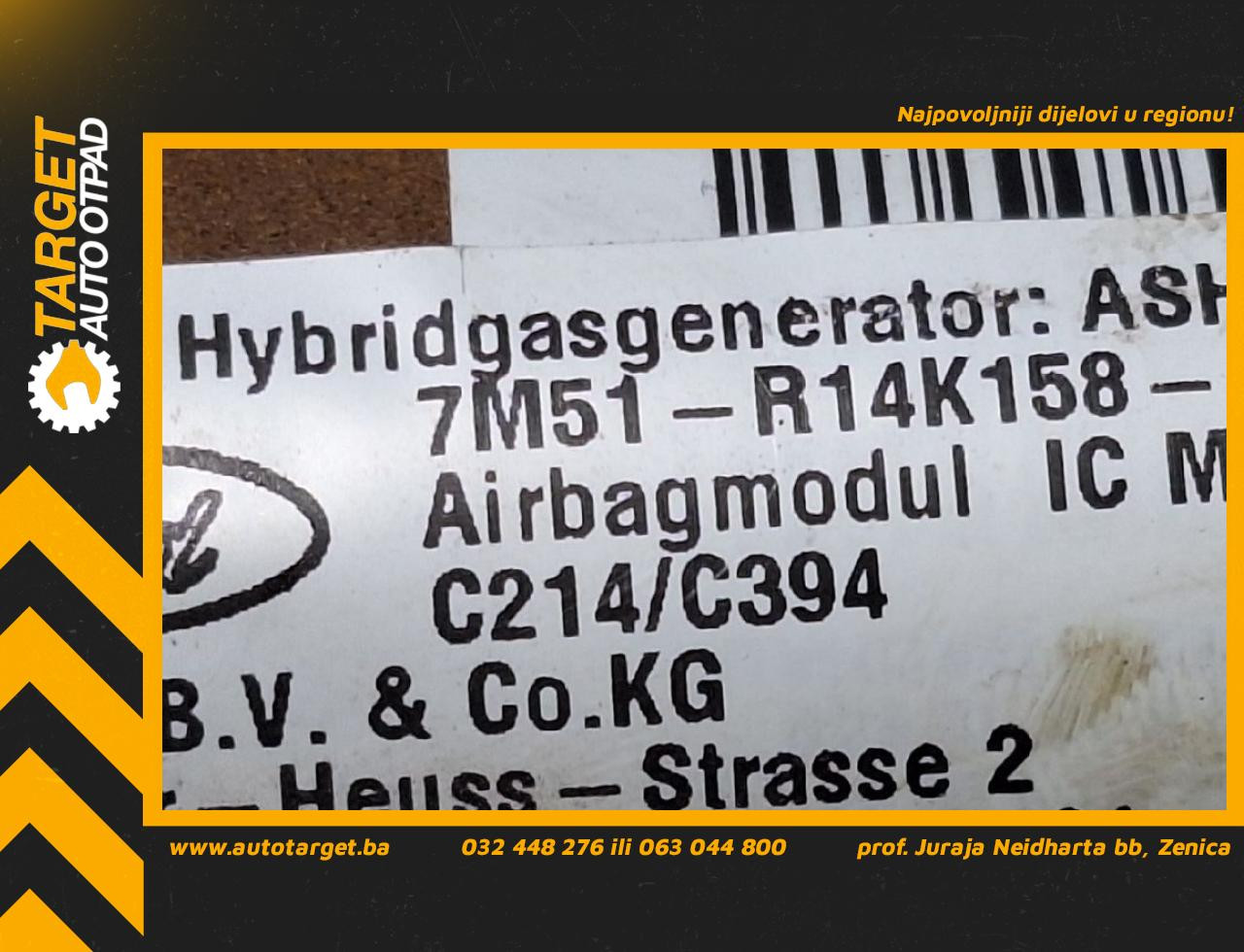 DIJELOVI KROVNI AIRBAG FORD KUGA > 08-12 2.0 7M51R14K158AK