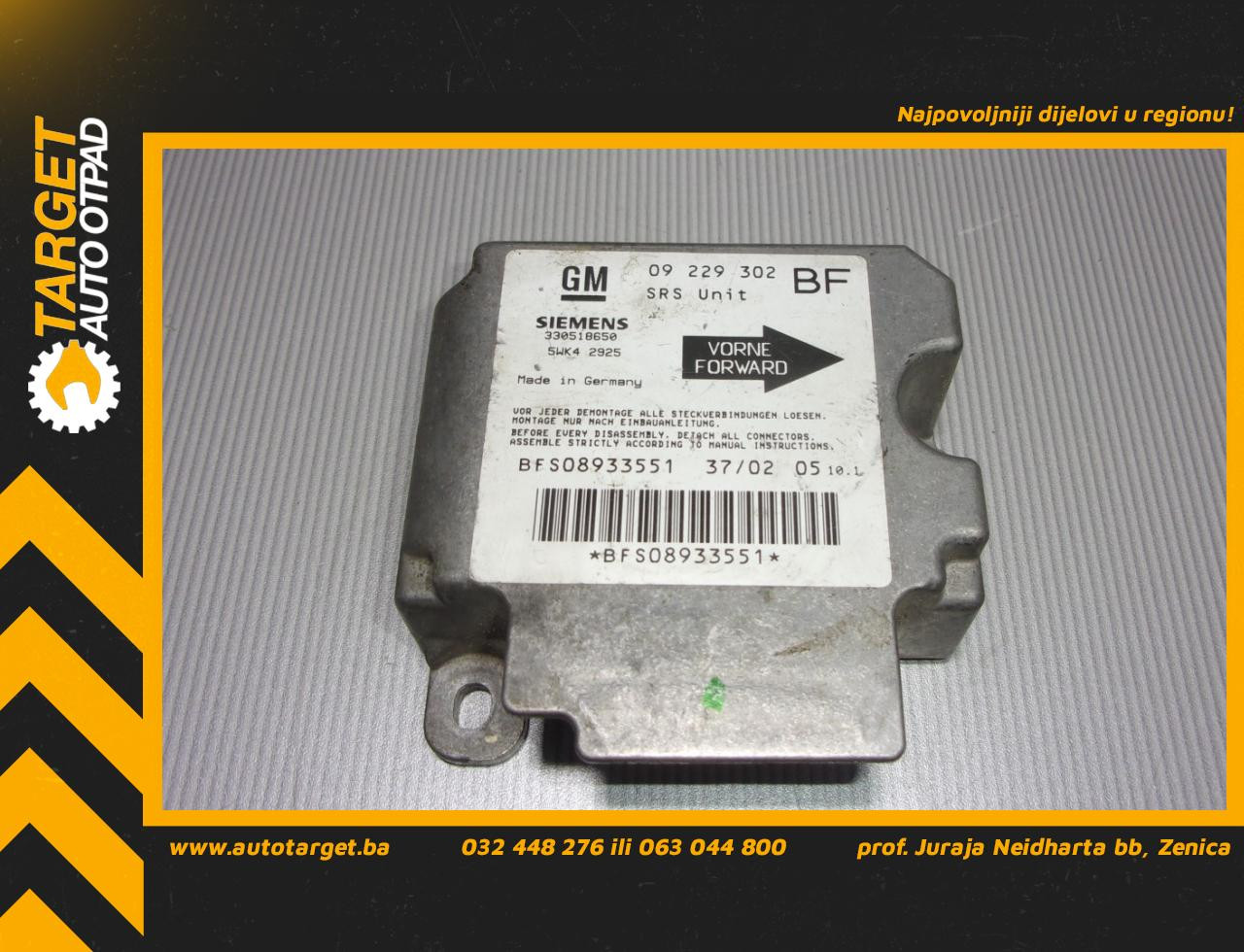 DIJELOVI ELEKTRONIKA AIRBAGA OPEL ASTRA G > 98-03 09229302