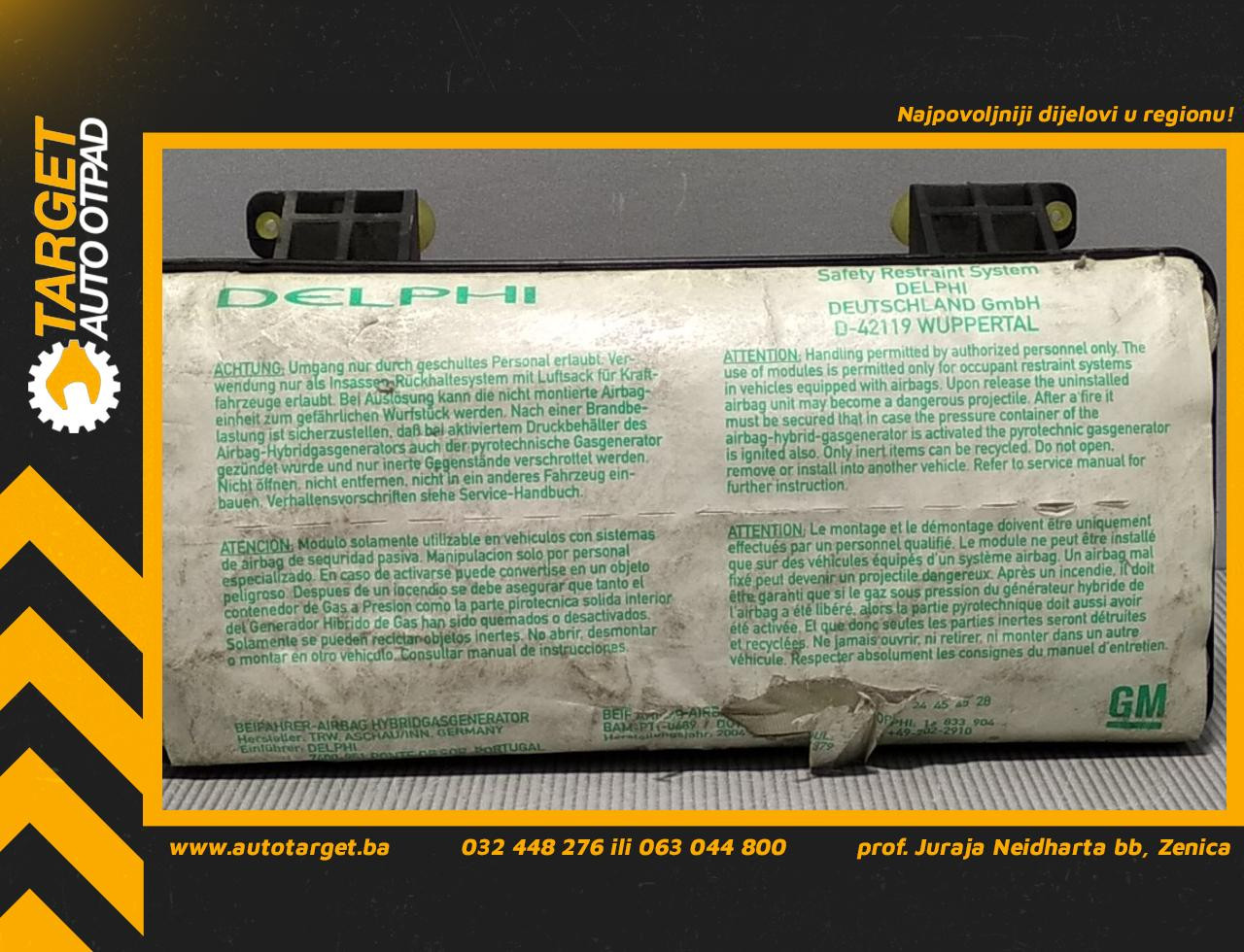DIJELOVI AIRBAG SUVOZACA OPEL CORSA C > 00-03 16835554