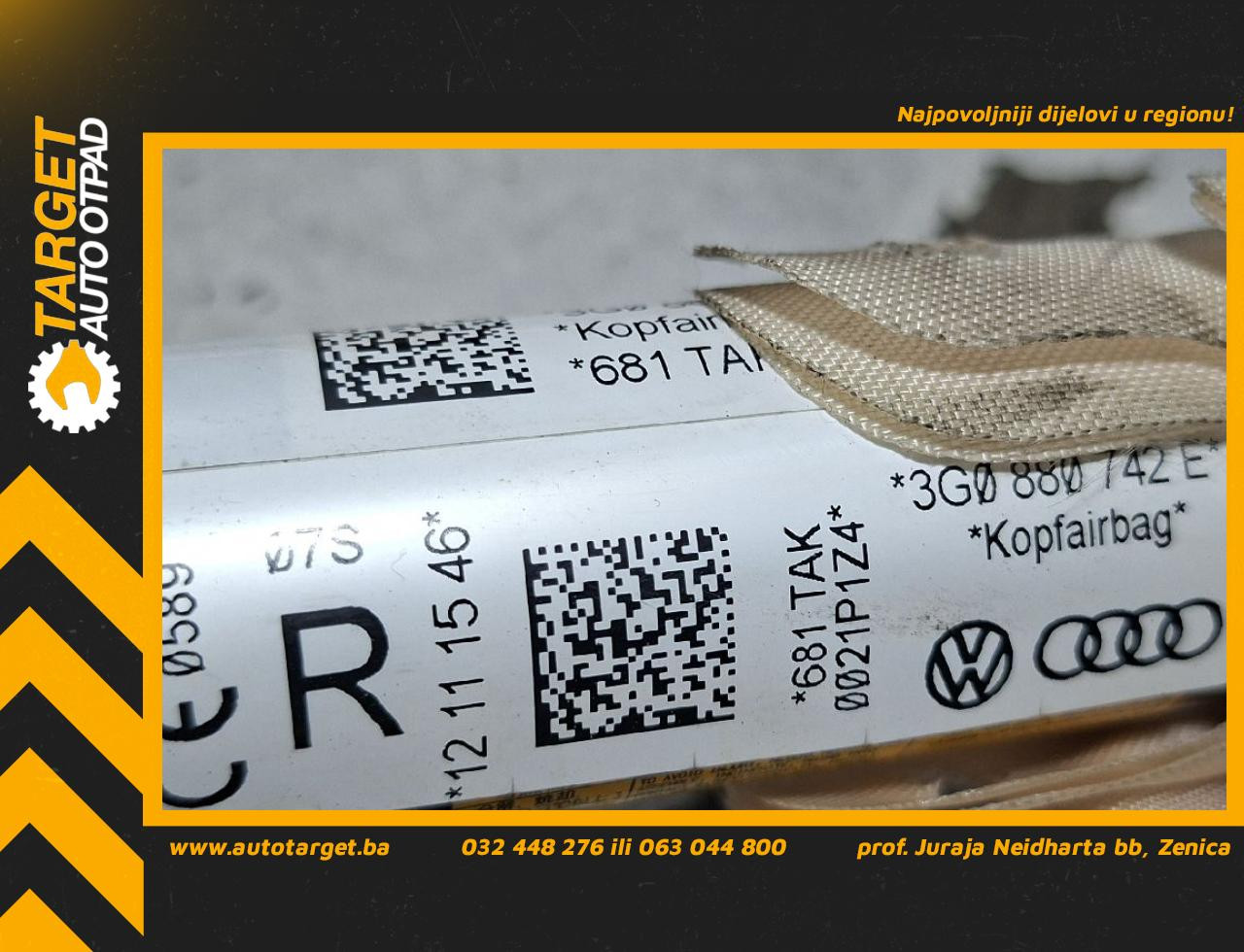 DIJELOVI KROVNI AIRBAG VW PASSAT B8 > 14-19 2.0 3G0880742E
