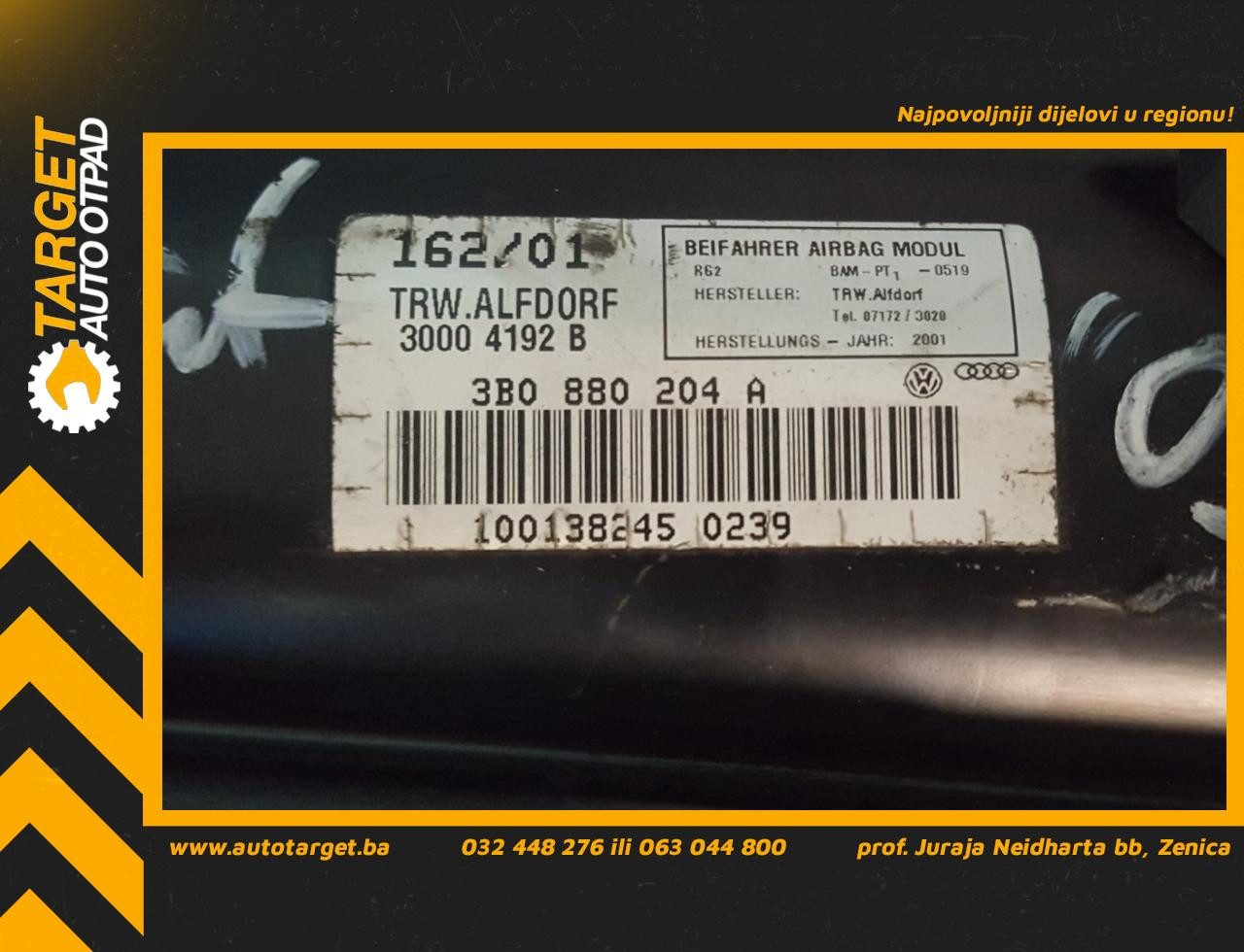 DIJELOVI AIRBAG SUVOZACA VW PASSAT B5 > 96-00 3B0880204A