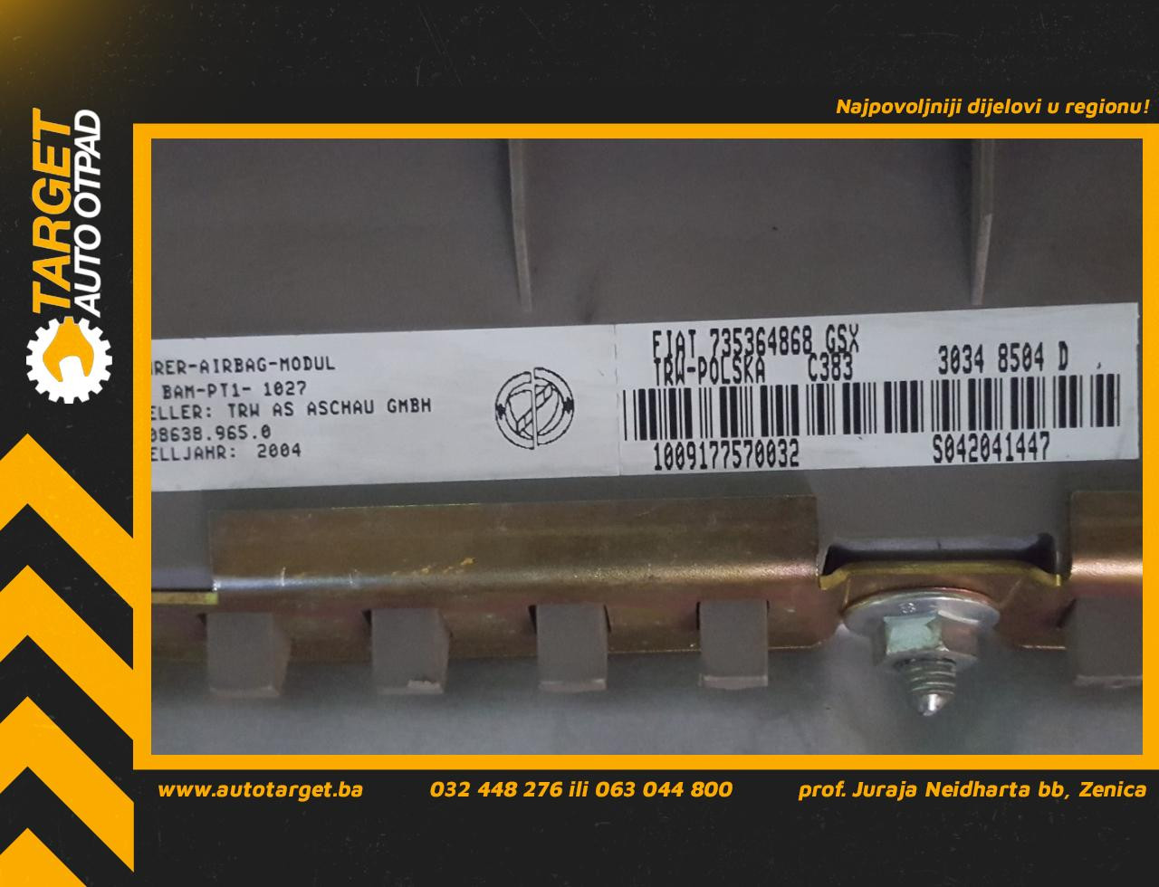DIJELOVI AIRBAG SUVOZACA FIAT PANDA > 03-11 735364868