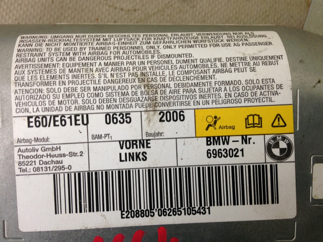 AIRBAG VRATA BMW SERIJA 5 (E60N/E61N) > 07-10 601190401