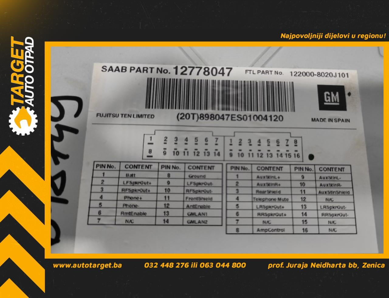 DIJELOVI RADIO SAAB 9-5 > 06-09 12778047