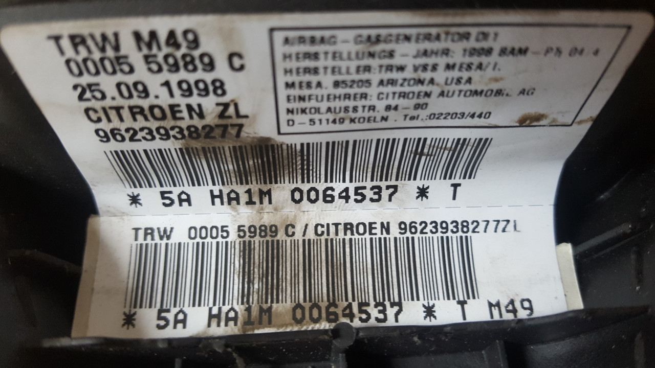 AIRBAG VOLANA CITROEN BERLINGO > 96-02 9623938277
