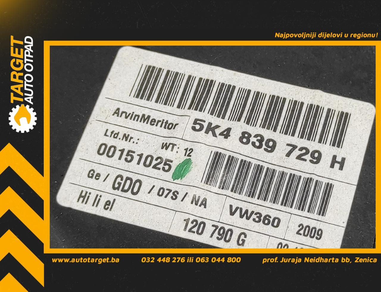 DIJELOVI ELEKTRO PODIZAC STAKLA VW GOLF 6 > 08-12 5K4839729H
