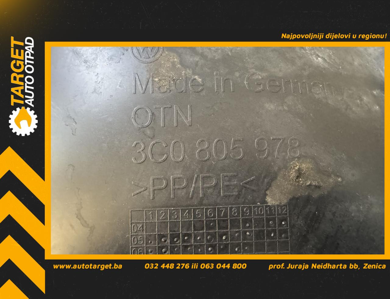 DIJELOVI UNUTRASNJI BLATOBRAN VW PASSAT B6 > 05-10 1.4 3C0805978