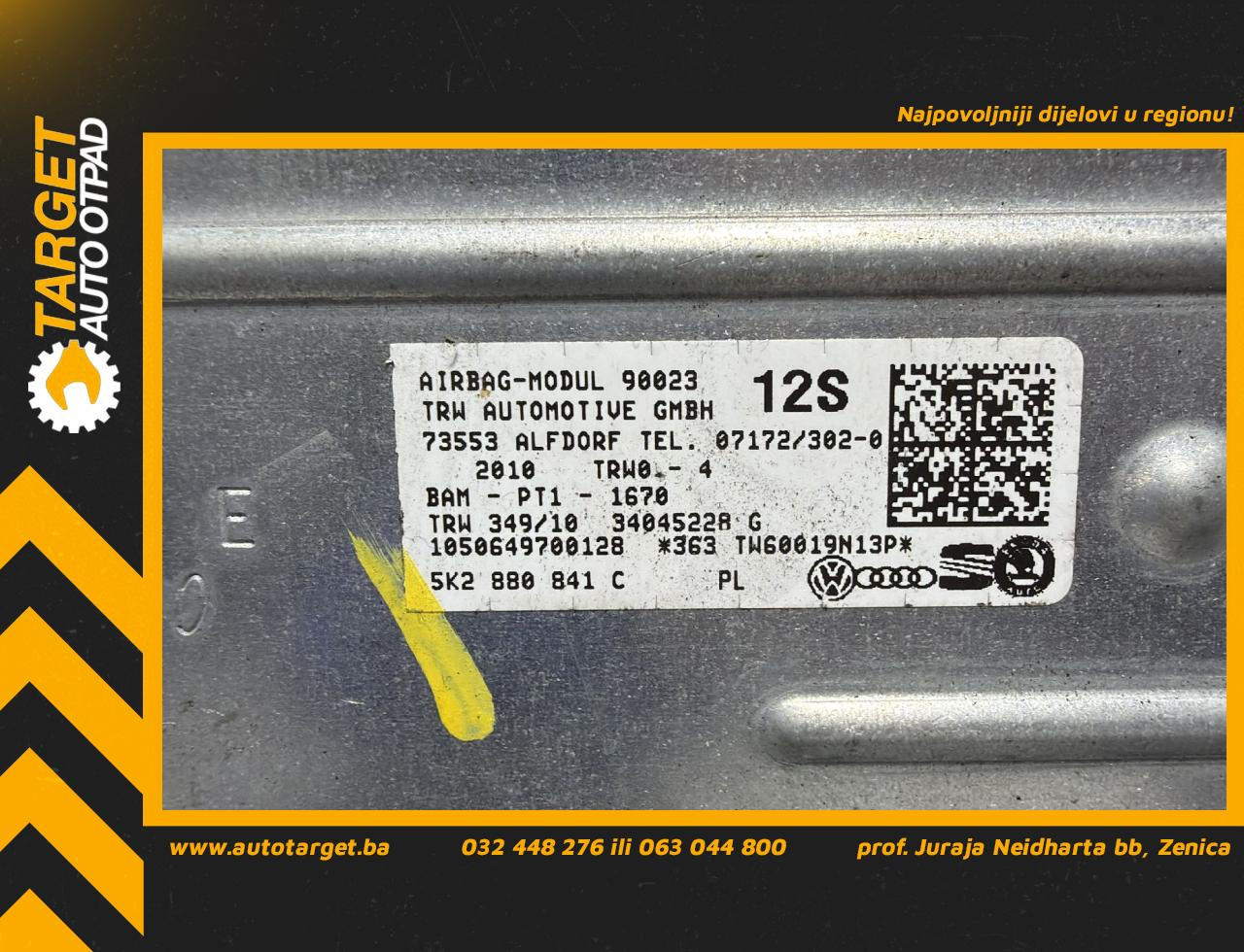 DIJELOVI AIRBAG NOGU VW GOLF 6 > 08-12 1.6 5K2880841C