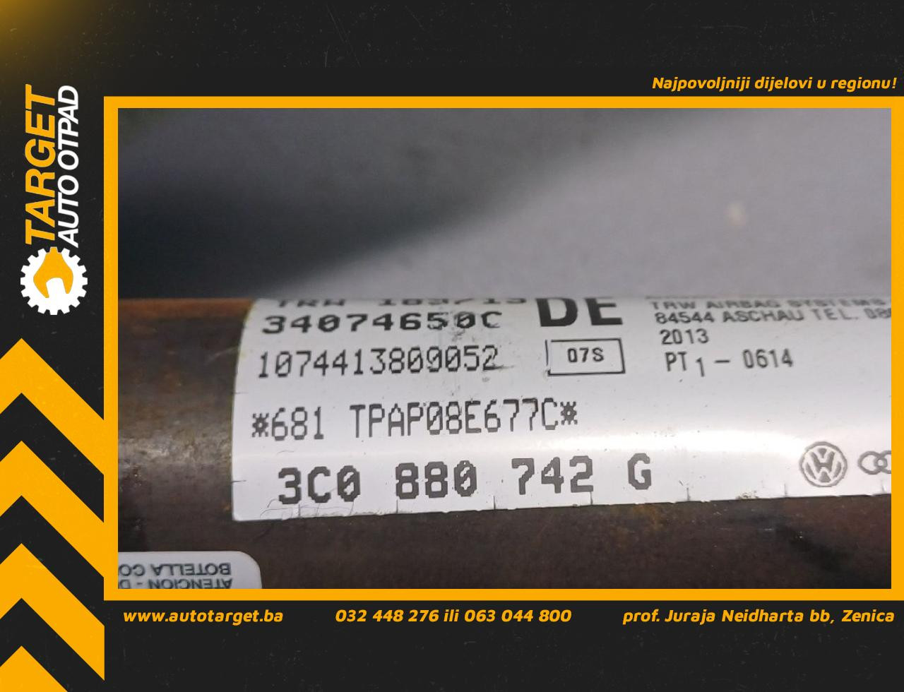 DIJELOVI KROVNI AIRBAG VW PASSAT B7 > 10-14 2.0 3C0880742G