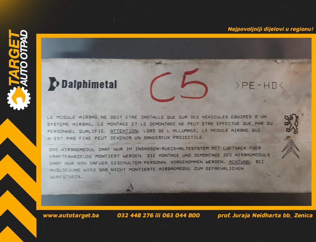 DIJELOVI AIRBAG SUVOZACA CITROEN C5 > 04-07 9651116380