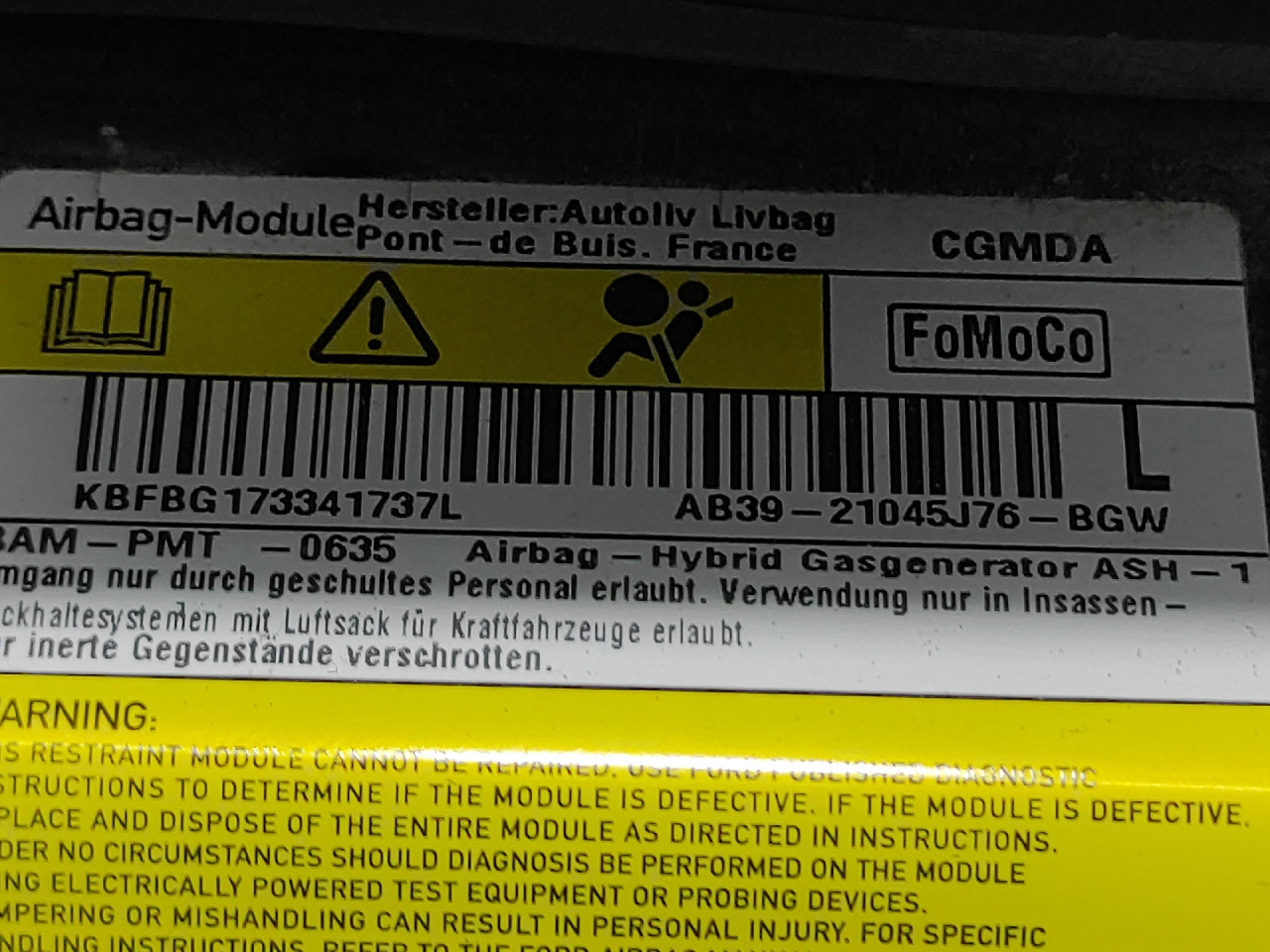 AIRBAG NOGU FORD RANGER > 16- AB3921045J76