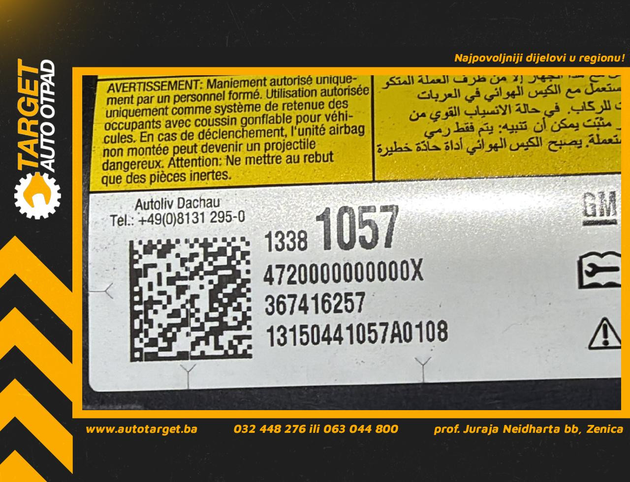 DIJELOVI AIRBAG SUVOZACA OPEL ASTRA J > 12-15 1.4 13381057