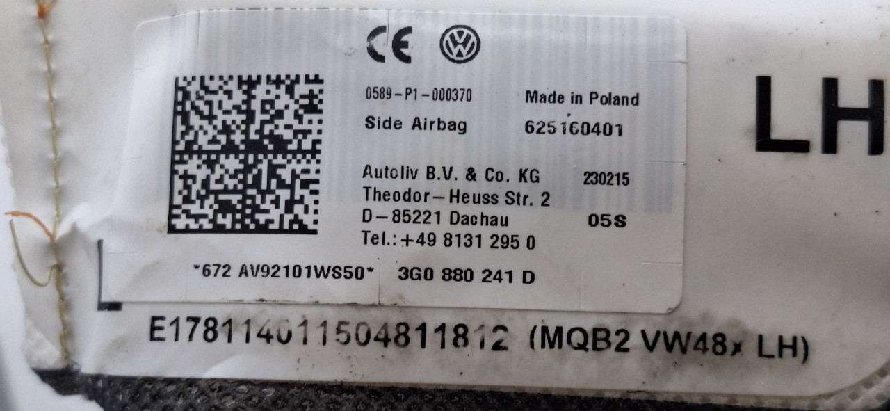 DIJELOVI AIRBAG SJEDISTA VW PASSAT B8 > 14-19 3G0880241D