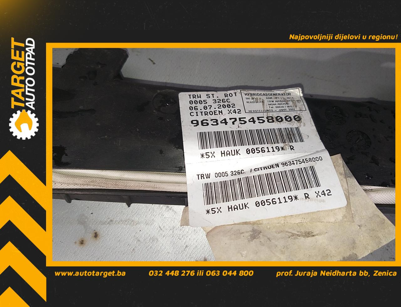 DIJELOVI KROVNI AIRBAG CITROEN C5 > 01-04 2.0 963475458000