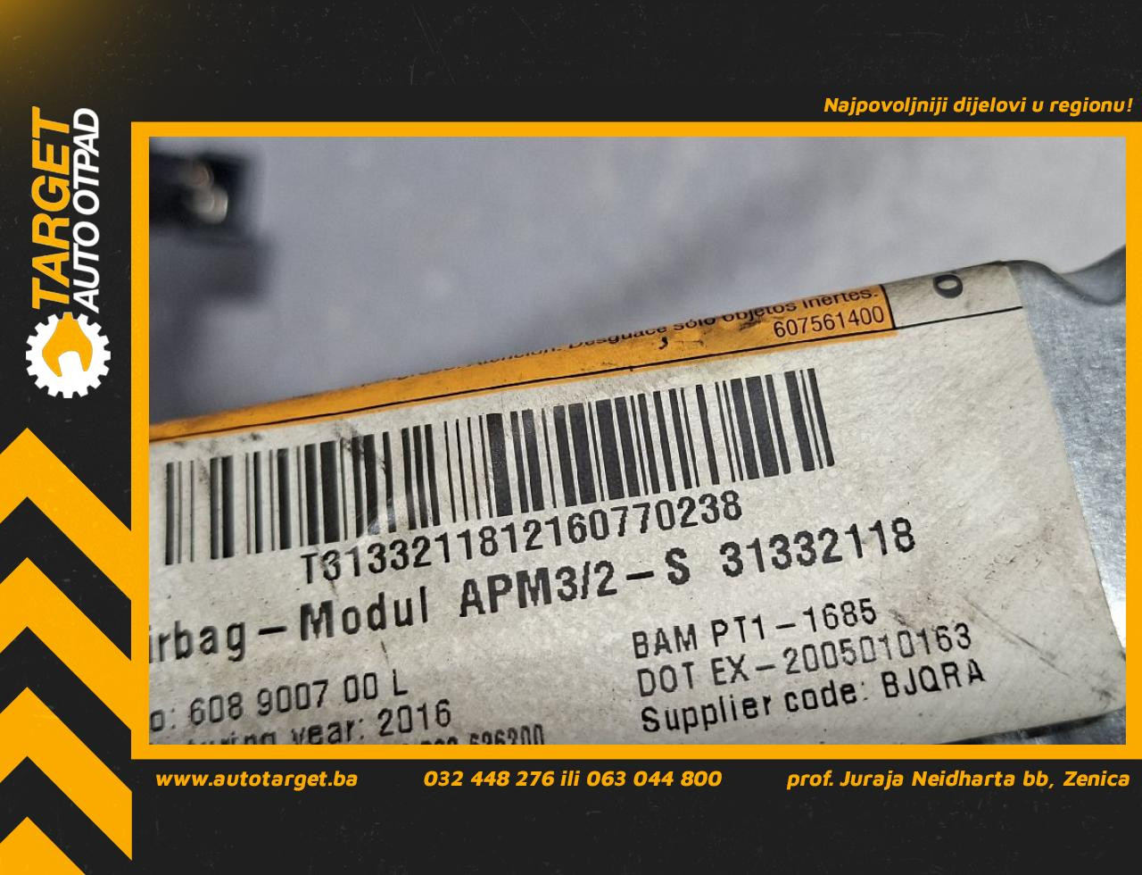 DIJELOVI AIRBAG SUVOZACA VOLVO XC60 > 13-17 2.0 31332118